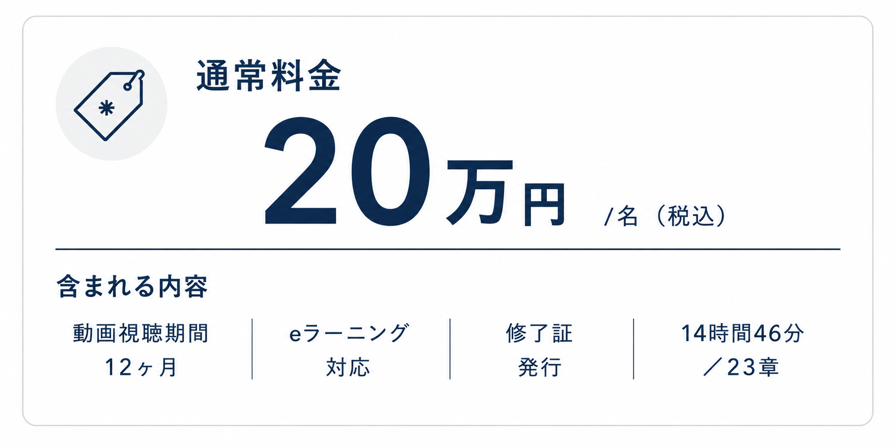 通常料金 20万円 / 名 税込